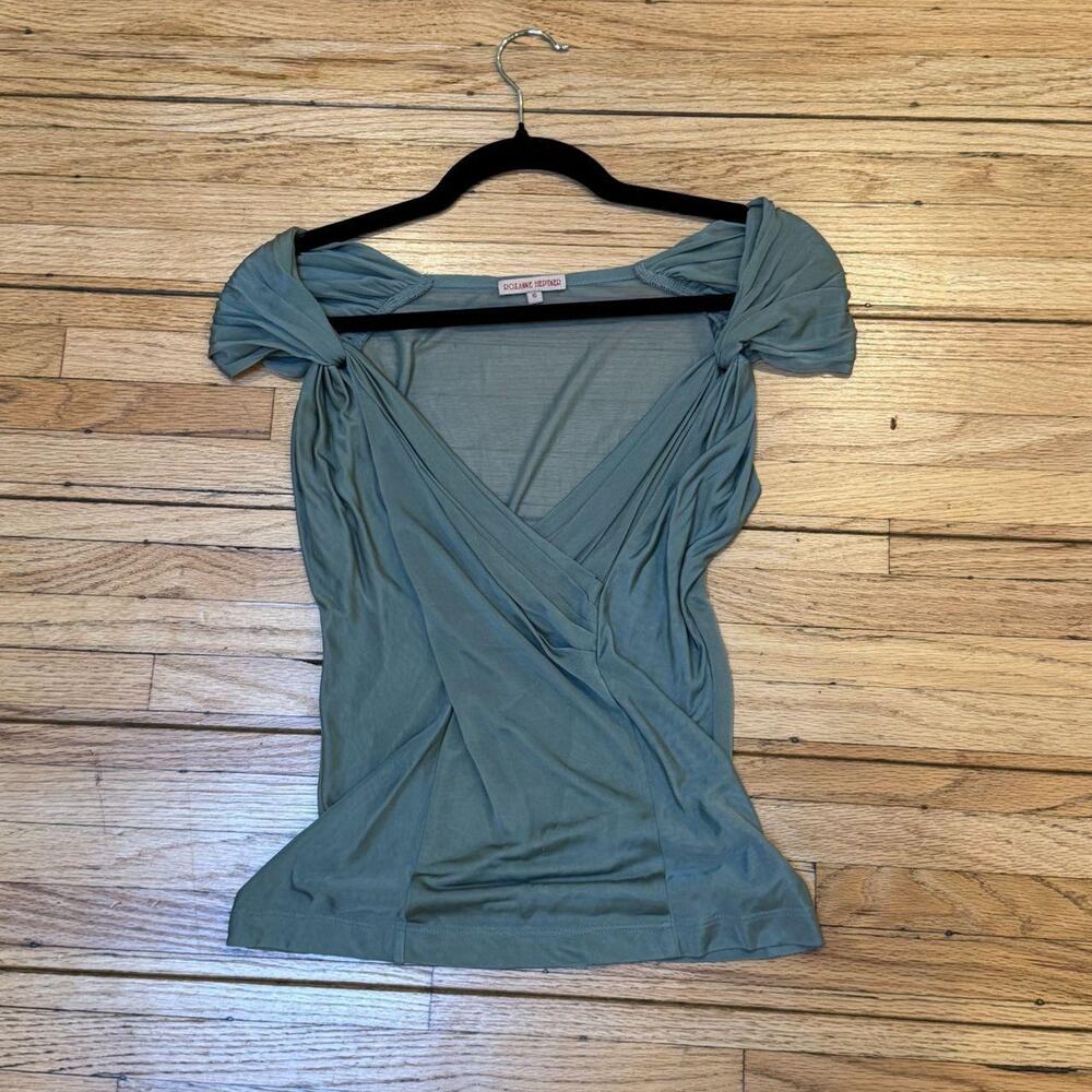 Roxanne heptner seafoam draped sheer back top